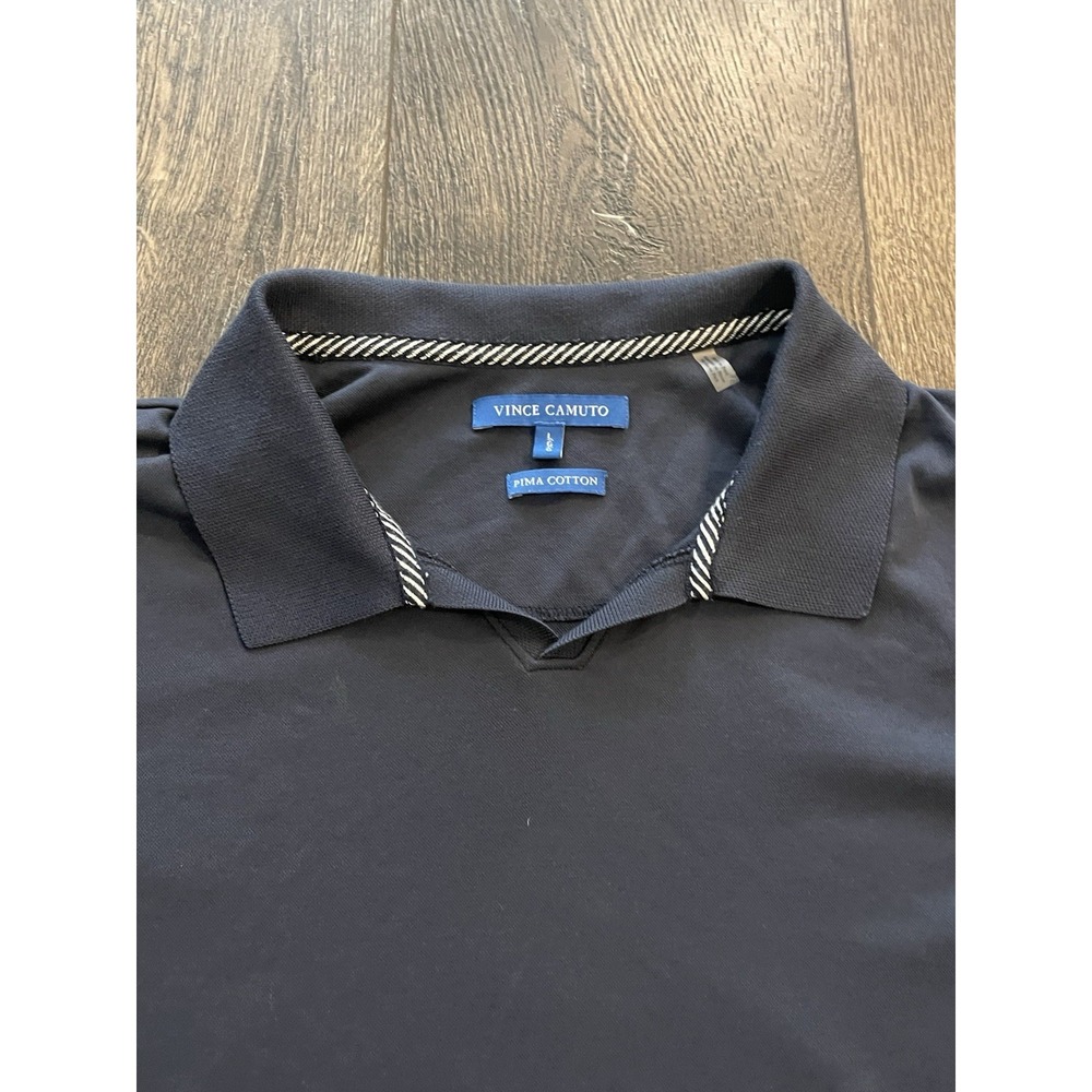 Vince Camuto Polo Mens Large Cuban Collar Pima Cotton Blue Short Sleeve - Picture 2 of 6